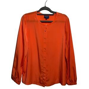 Pendleton Blouse Women's Size 14 Orange Swifty Button Front Long Sleeve